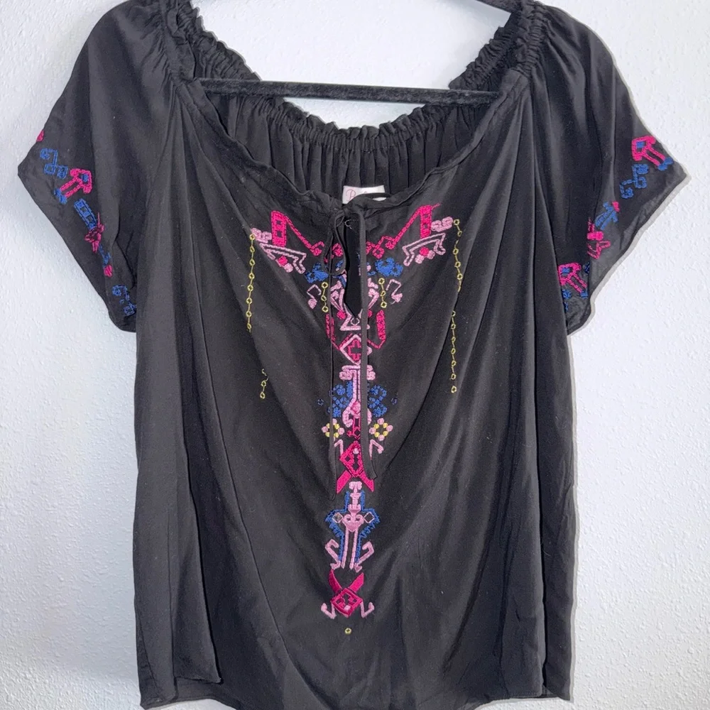 Parker Black Blouse with Pink Embroidery - Picture 2 of 7
